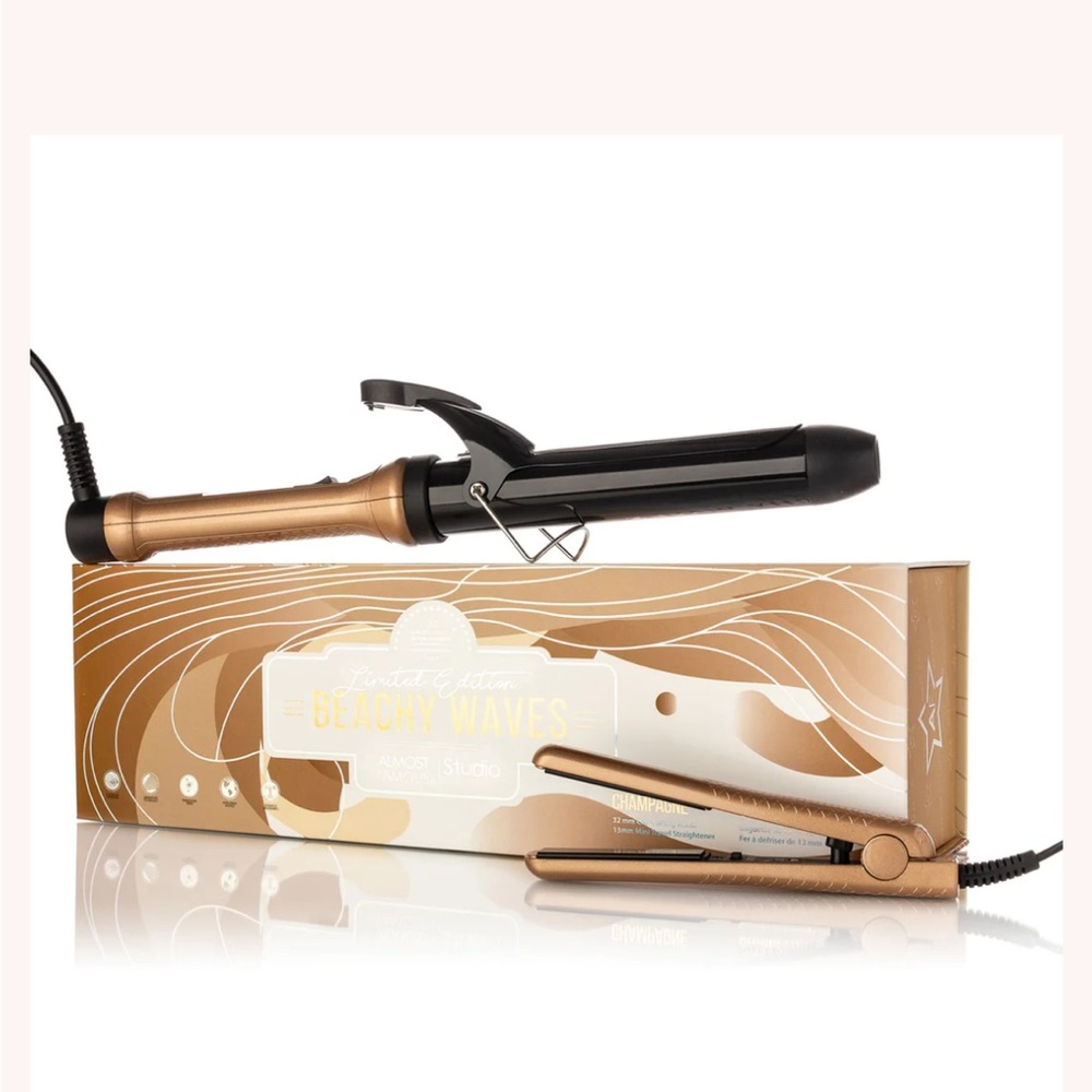 Tourmaline gemstone-infused curling wand and mini flat iron.